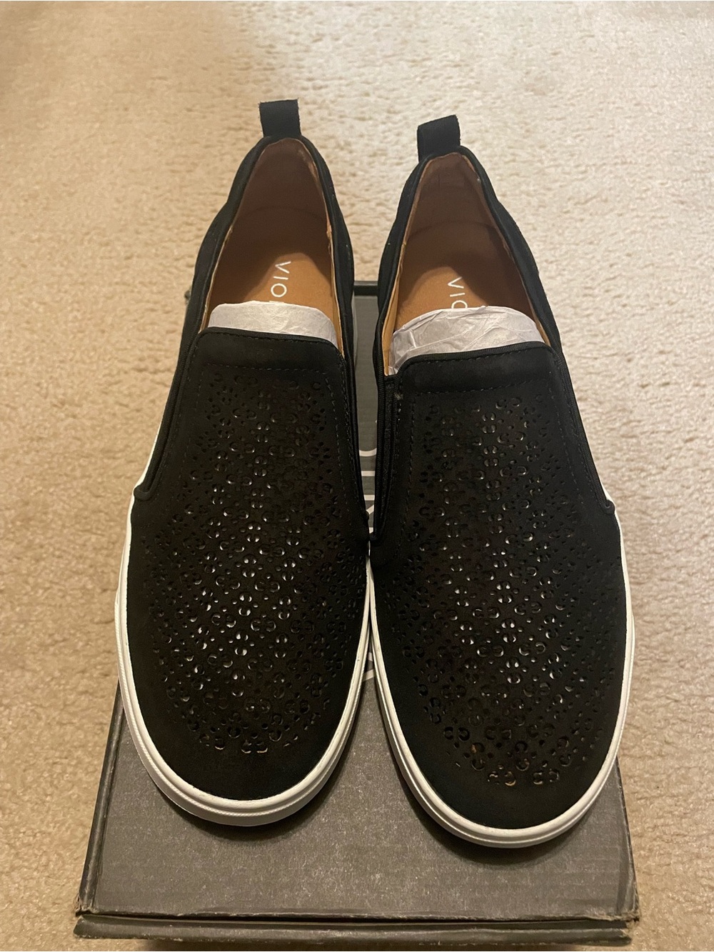 Women’s Vionic Black Slip-On Loafers with White Sole -New